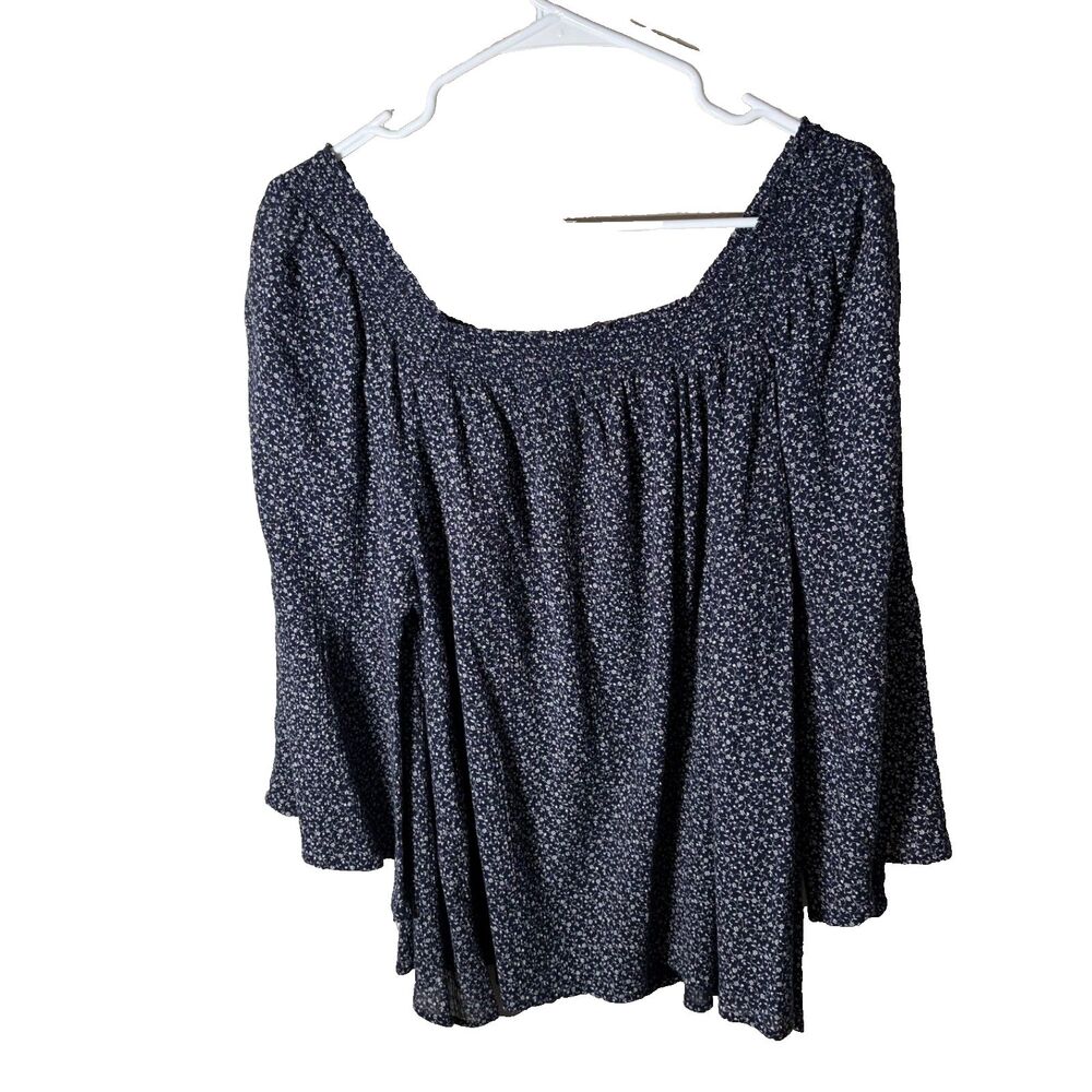 Chaps Blouse Women's XL Square Neck 3/4 Sleeve Floral Shirt Boho Casual Top